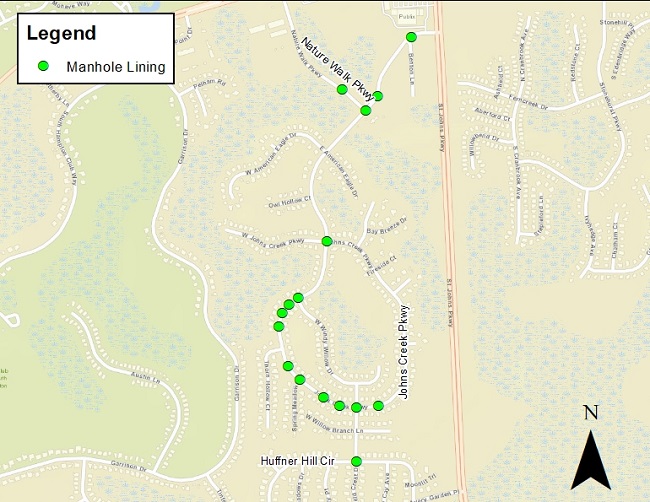 Johns Creek Parkway Manhole Lining Map